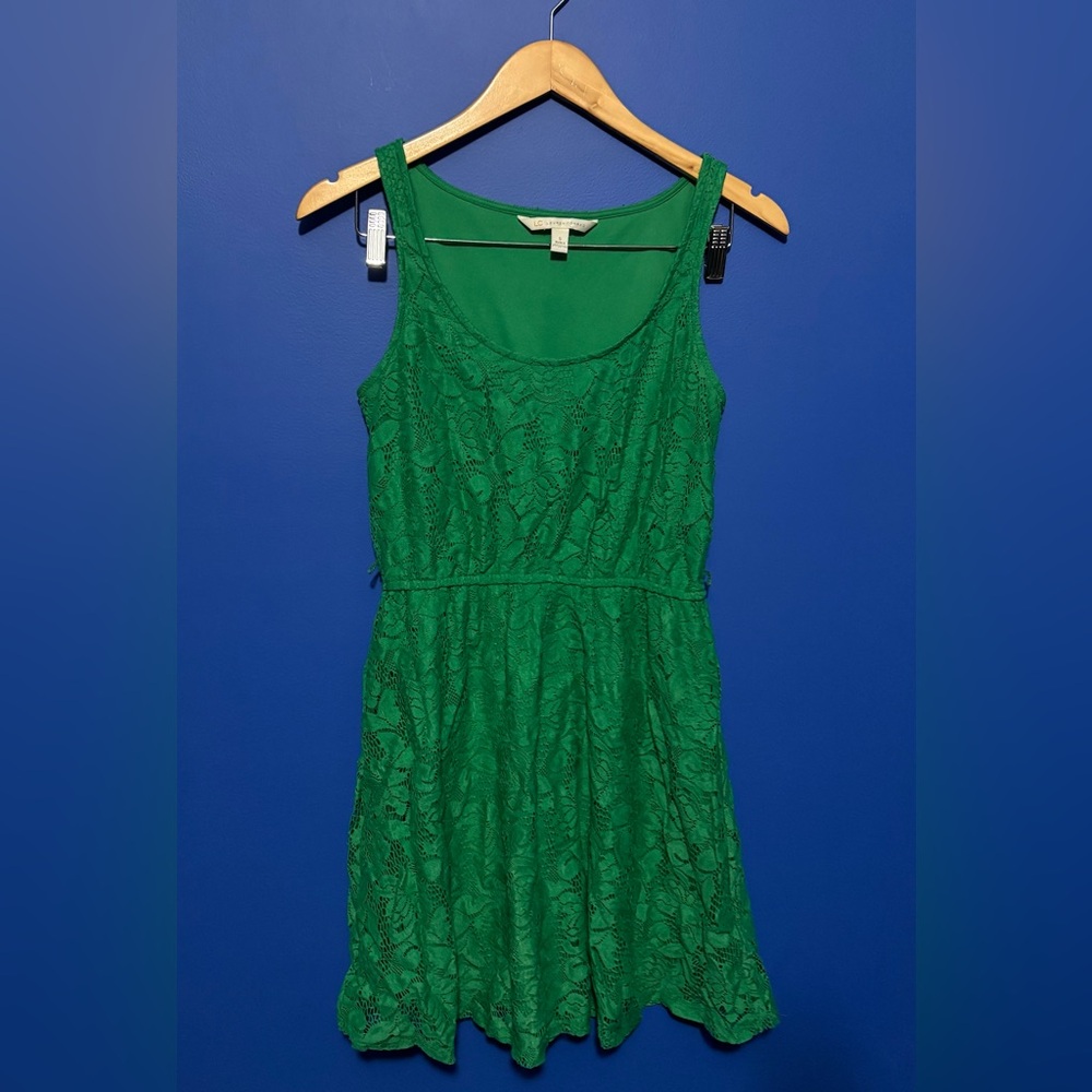 {LC Lauren Conrad} Vibrant Green Lace Mini Dress women's size s